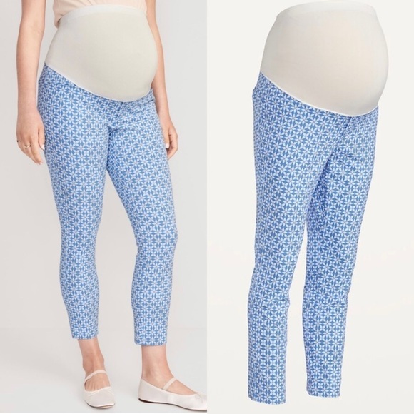 NWT Old Navy Maternity Full Panel Pixie Skinny Printed Pants Blue/White - Picture 1 of 7
